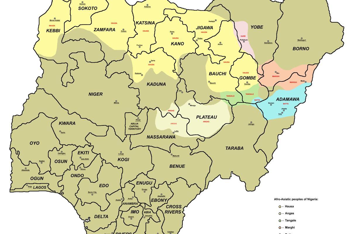 מפה של ניגריה-36 מדינות